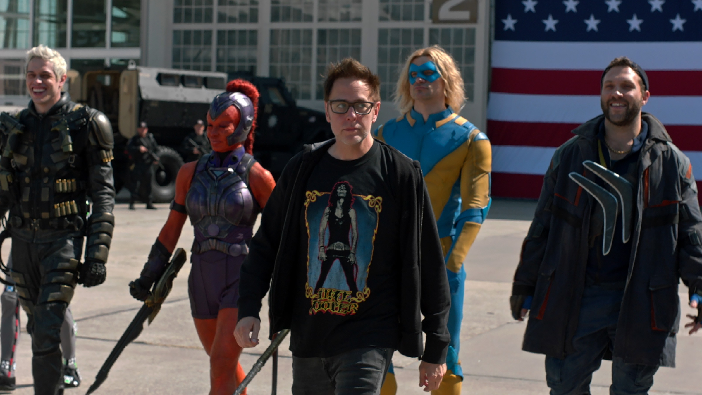 James Gunn behind the scenes on the sets of The Suicide Squad