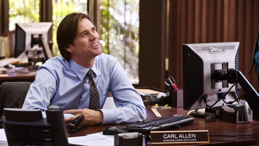 Jim Carrey in a still from Yes Man (2008)