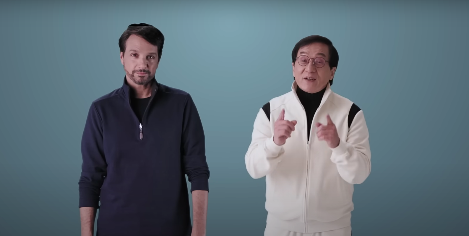 Karate Kid announcement, starring Jackie Chan (Mr. Han) and Ralph Macchio (Daniel LaRusso) 