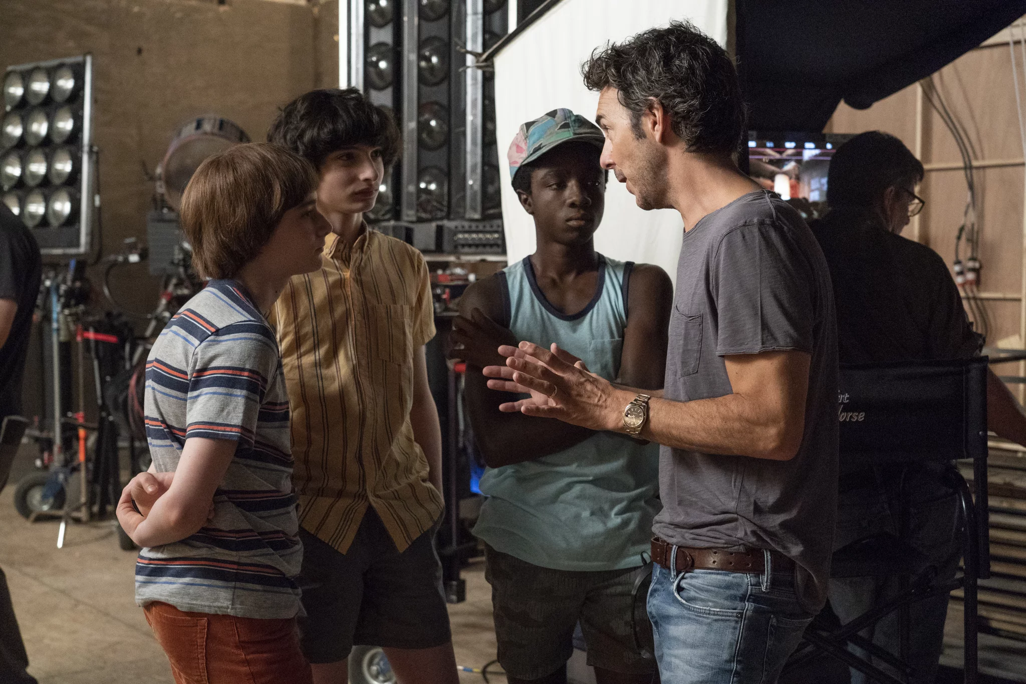 Shawn Levy on the sets of Stranger Things