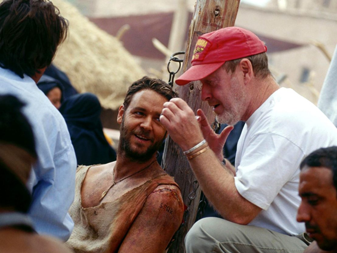 Russell Crowe and Ridley Scott on the sets of Gladiator