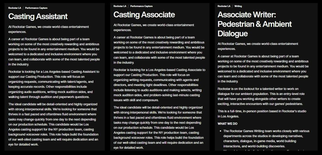 Rockstar Games posted three roles related to NPC development.