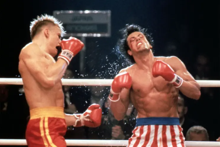 Dolph Lundgren and Sylvester Stallone in Rocky IV