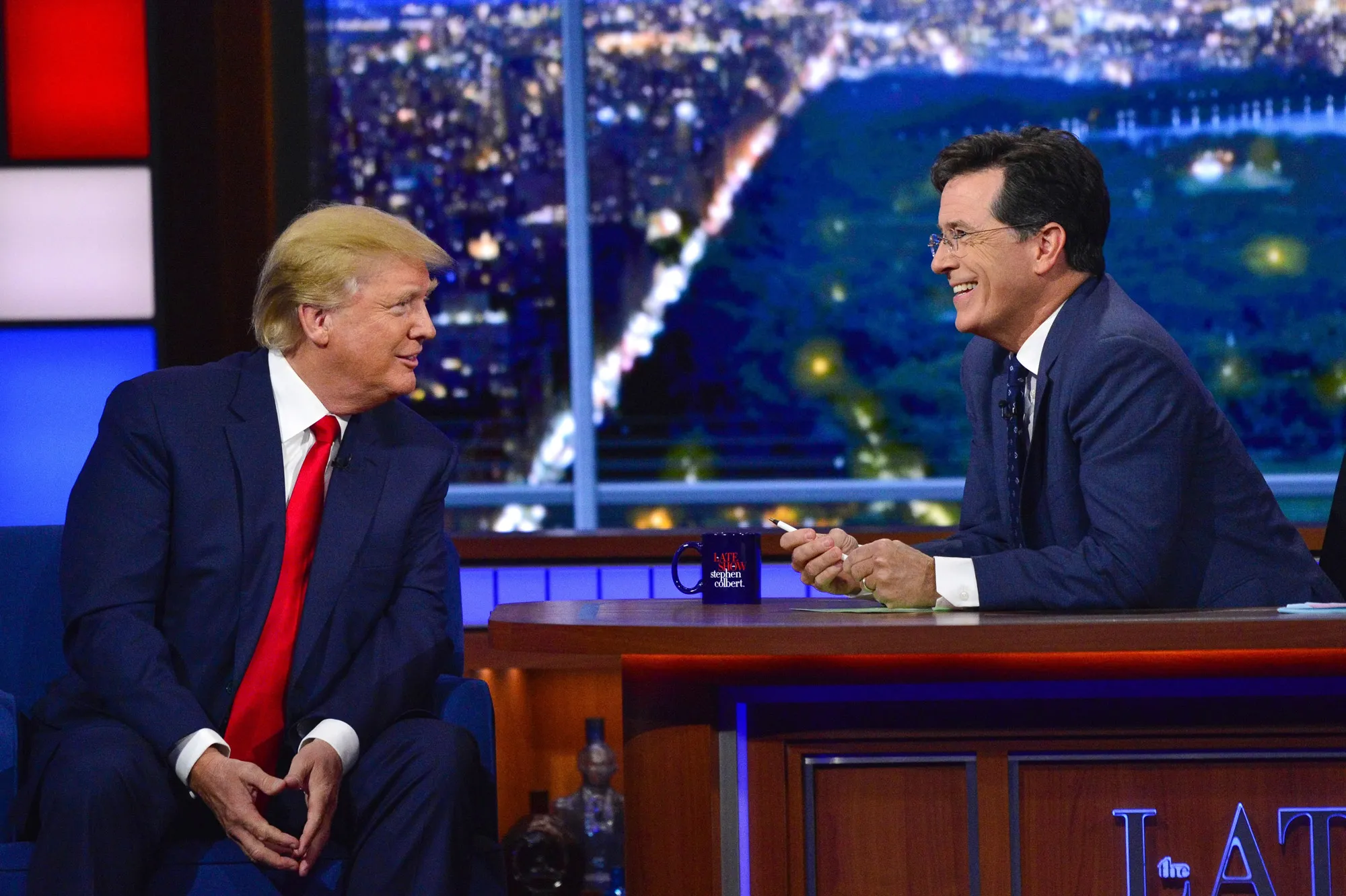 Stephen Colbert interviews Donald Trump in The Late Show