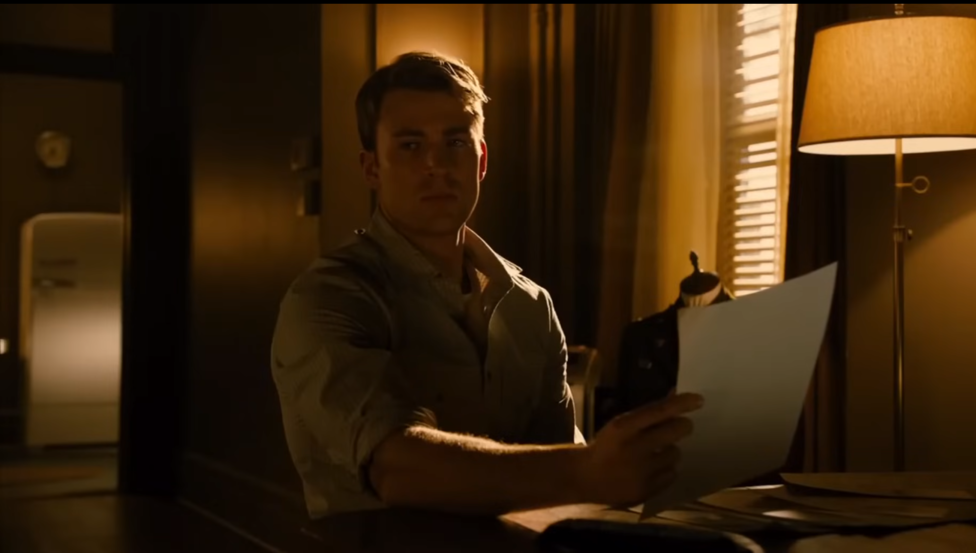 Chris Evans's Captain America watching Peggy Carter's document