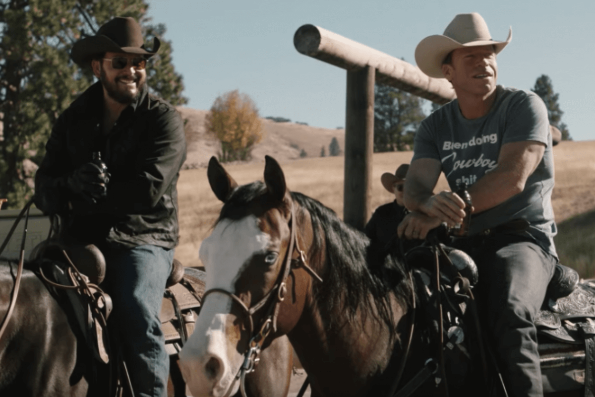 Taylor Sheridan and Cole Hauser on the sets of Yellowstone