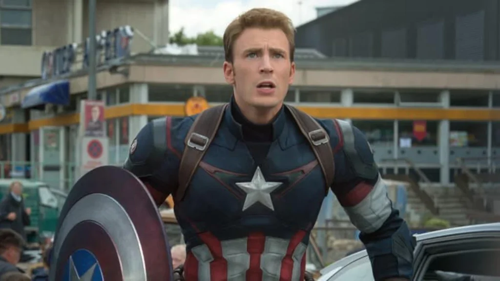 Chris Evans as Captain America, one of the Avengers