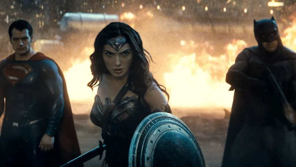 Gal Gadot with Ben Affleck and Henry Cavill in Superman vs Batman: Dawn Of Justice