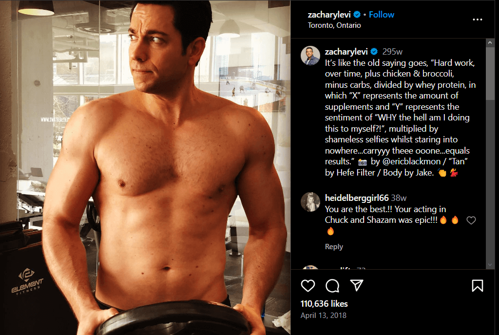 The Instagram post by Zachary Levi 