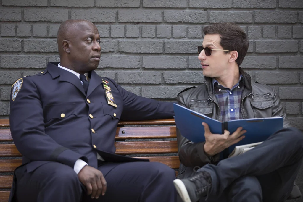 Andre Braugher and Andy Samberg in a still from Brooklyn Nine-Nine