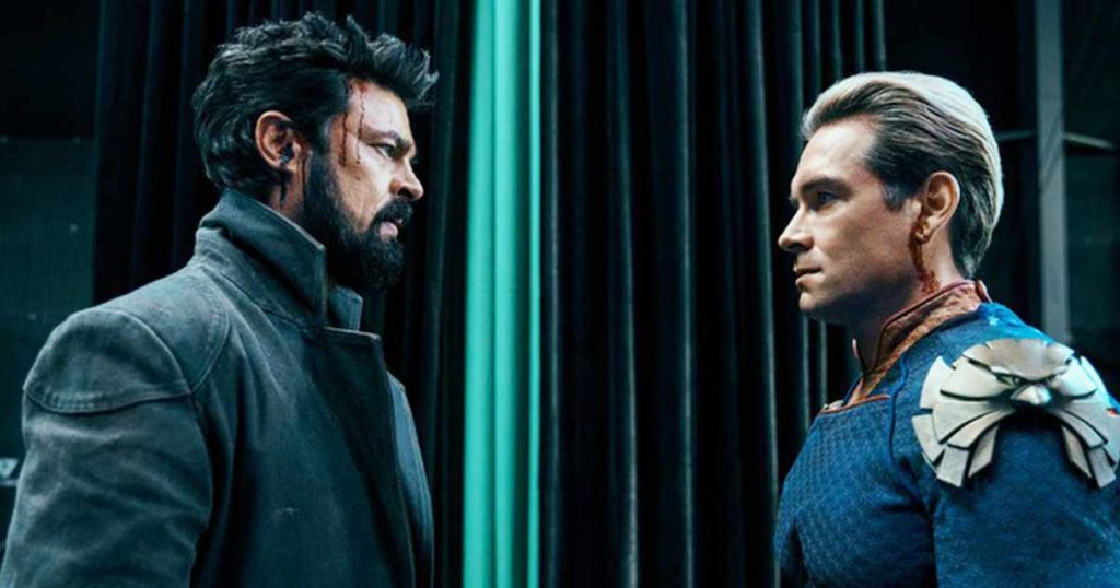 Antony Starr and Karl Urban in a still from The Boys