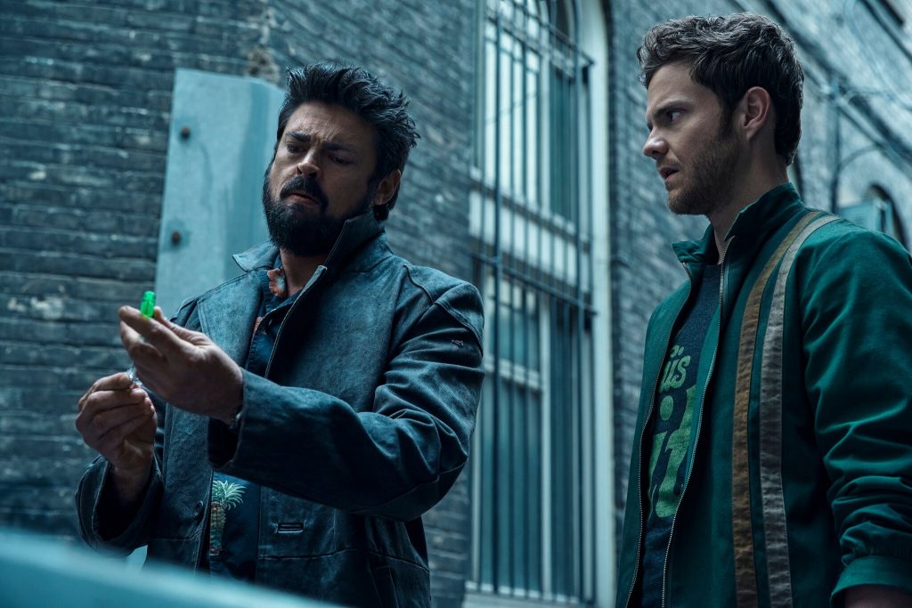 Jack Quaid and Karl Urban in a still from The Boys