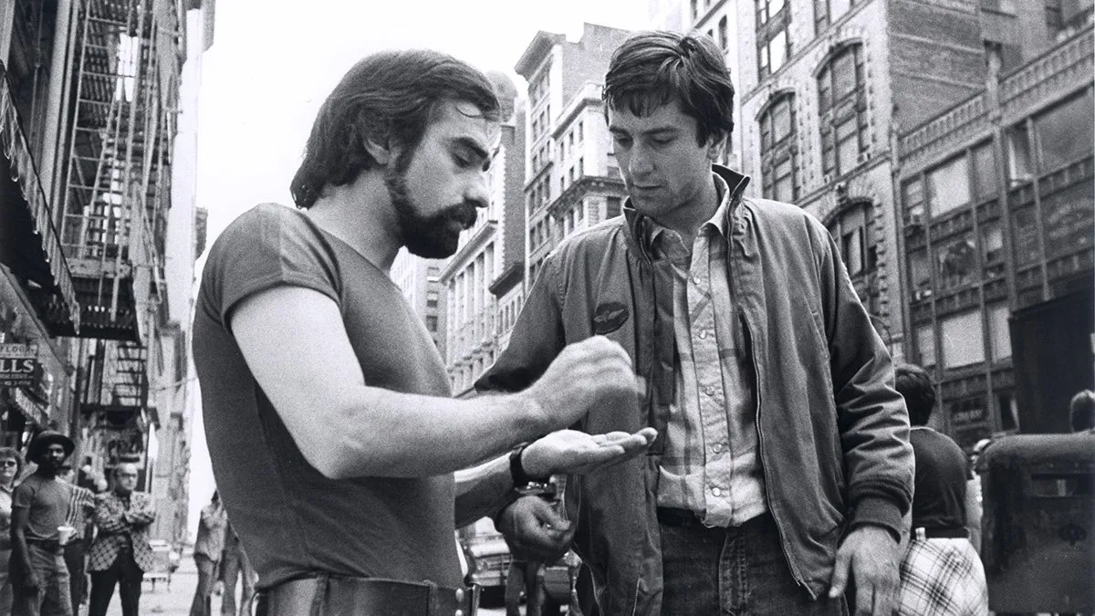 Martin Scorsese with Robert De Niro on the Taxi Driver set.