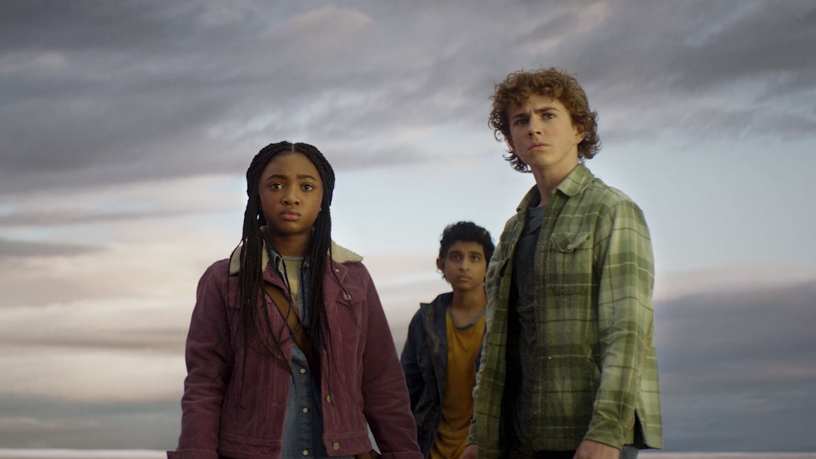 Walker Scobell, Aryan Simhadri, and Leah Sava Jeffries in Percy Jackson and the Olympians