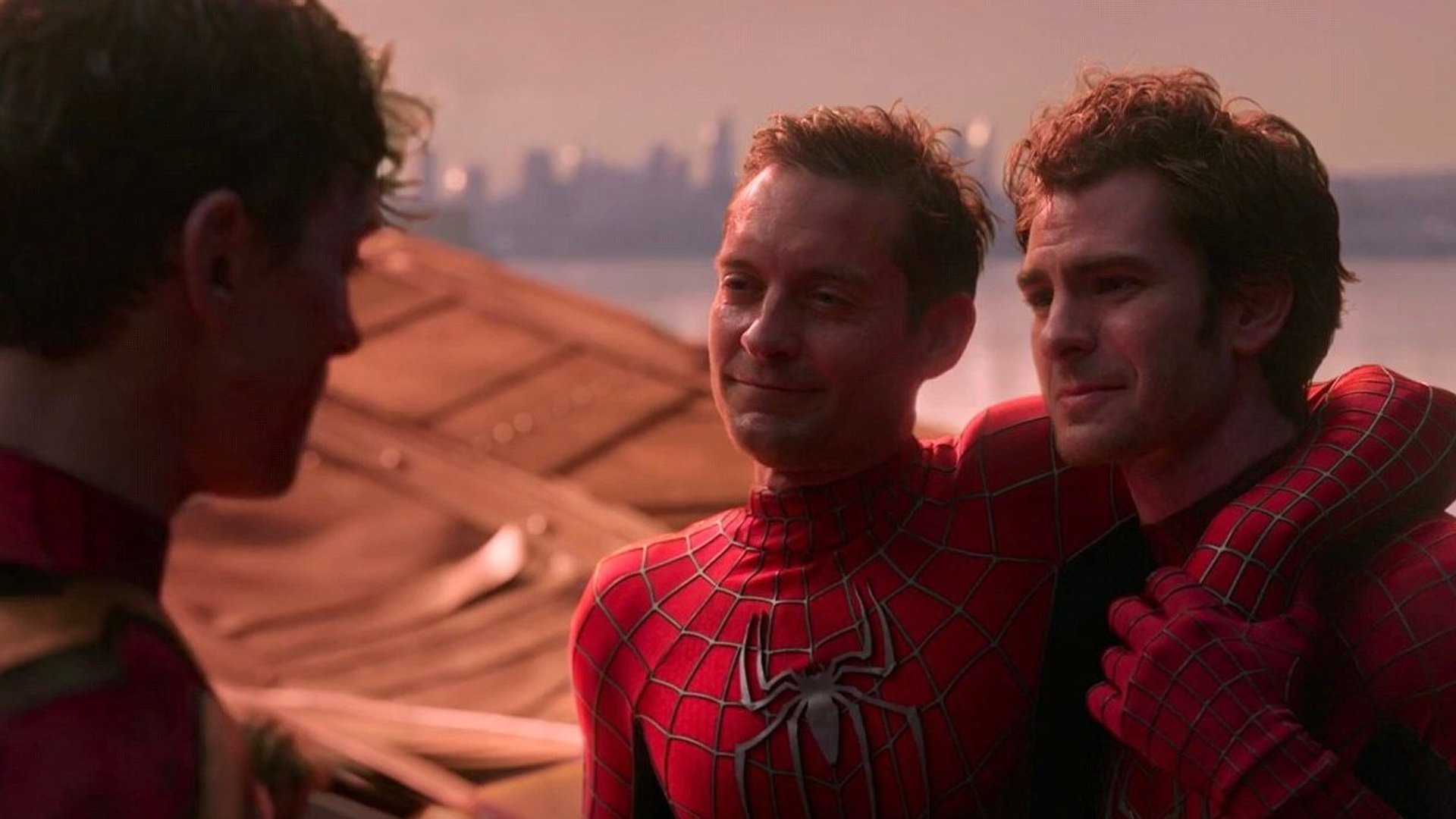 Tobey Maguire alongside Andrew Garfield and Tom Holland in Spider-Man: No Way Home
