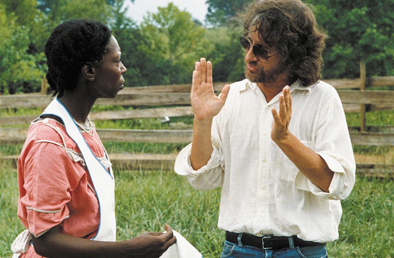 Steven Spielberg and Whoopi Goldberg on the set of The Color Purple.